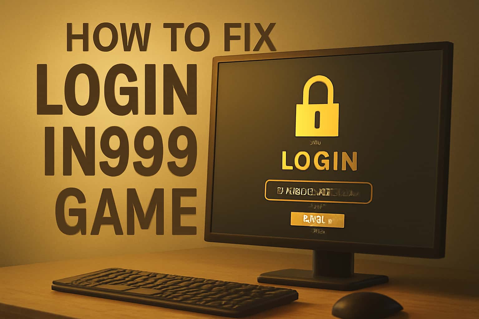 Informational scene depicting troubleshooting steps for IN999 Game login issues.