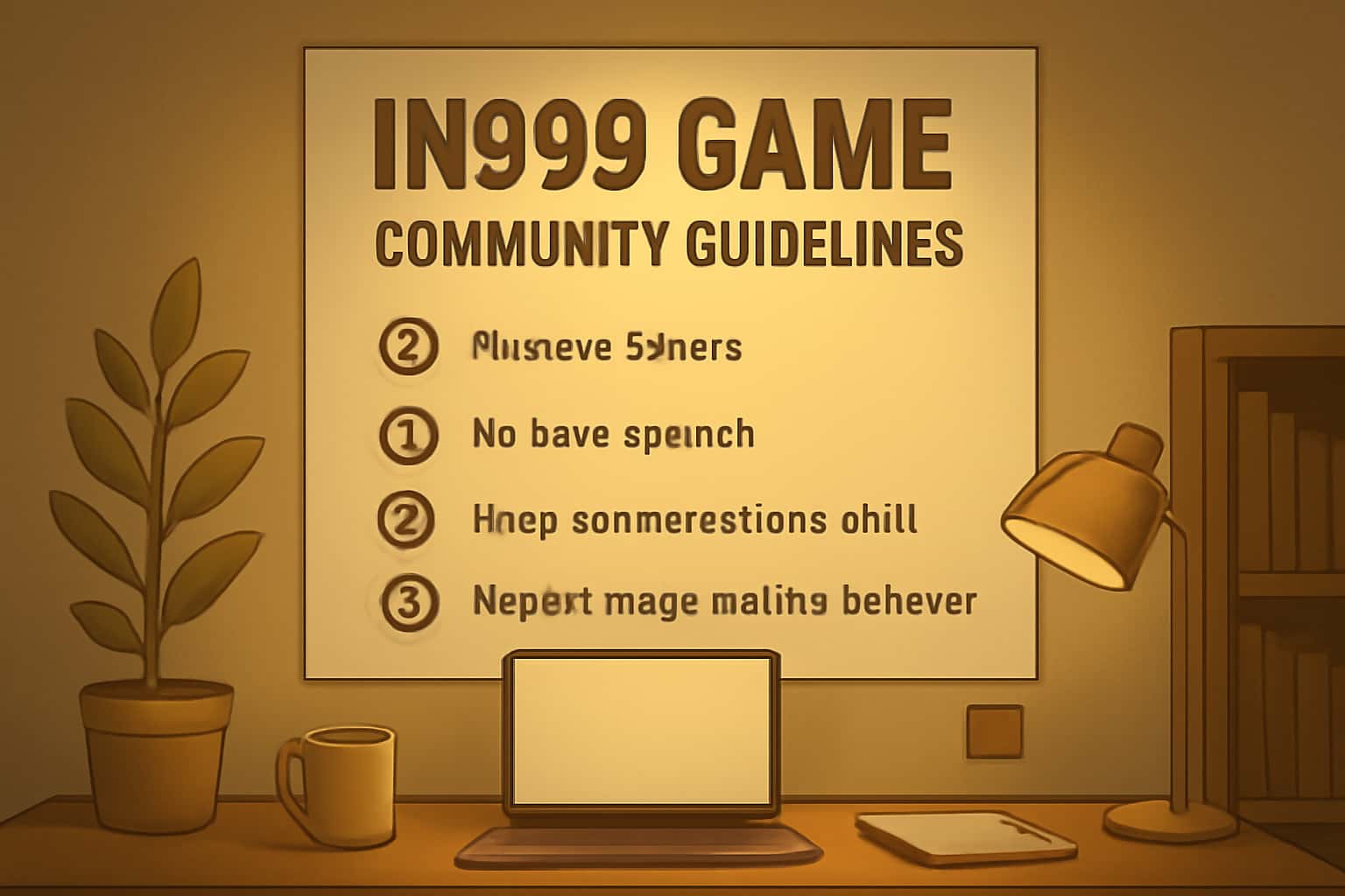 An informative scene illustrating the IN999 Game Community Guidelines.