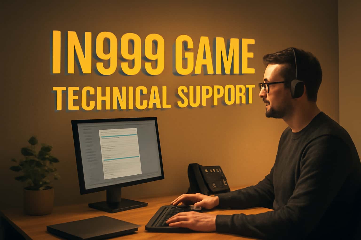 Informative scene depicting IN999 Game Technical Support services.