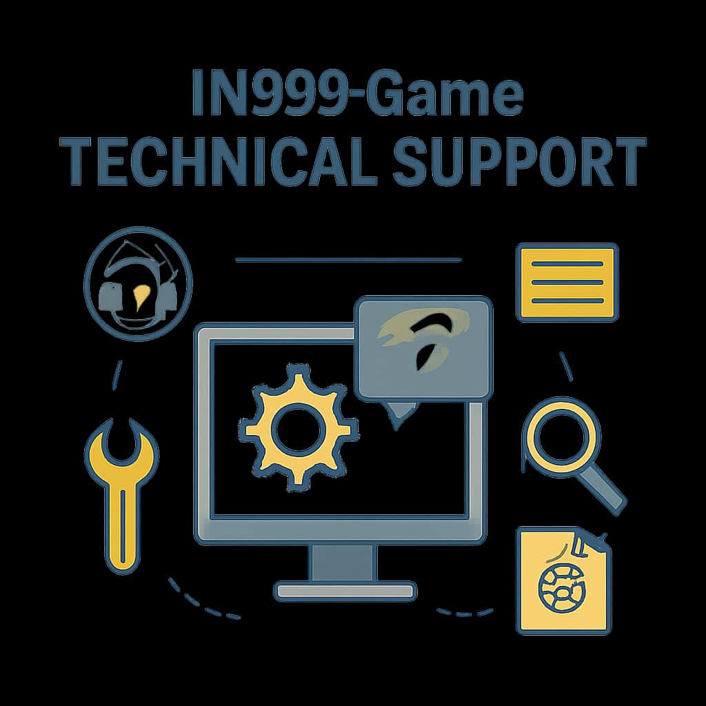 Illustration detailing IN999 Game Technical Support topics.
