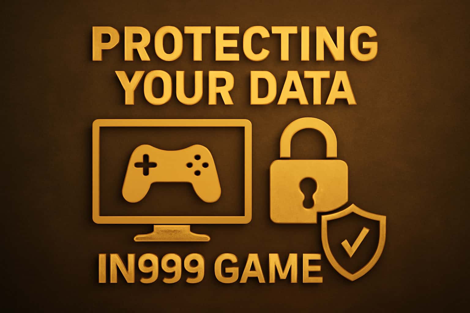 An informative scene showcasing the importance of protecting data in the IN999 Game, with #c99914 accents.