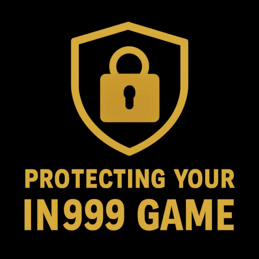 A concise badge representing data protection for IN999 Game, focused on security.